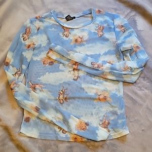 Rue21: Baby Angel's mesh long sleeve shirt 🔵⚪️ SIZE MEDIUM